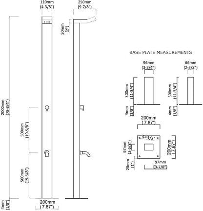 Bondi 316 Marine Grade Stainless Steel Outdoor Shower Panel-No Rust! Perfect for Swimming Pools, Backyards, Beach Houses, Resorts. Hot & Cold Water Connections, Wall Mounted or Freestanding Options.
