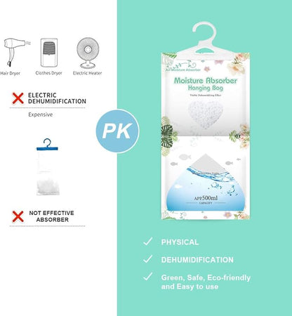 CANAGER Hanging Moisture Absorber-12 Packs, Hanging Dehumidifier Bags for Closet,Bedroom and kitchen,Fragrance Free,Moisture Absorb 12.5OZ