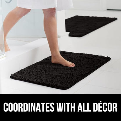 GORILLA GRIP Bath Rug Mat 48x17, Thick Soft Absorbent Chenille, Quick Dry Microfiber Mats, Rubber Backing Washable Shower Floor Rugs, Bathmat Runner, US Designed Bathroom Home Decor Accessories Black
