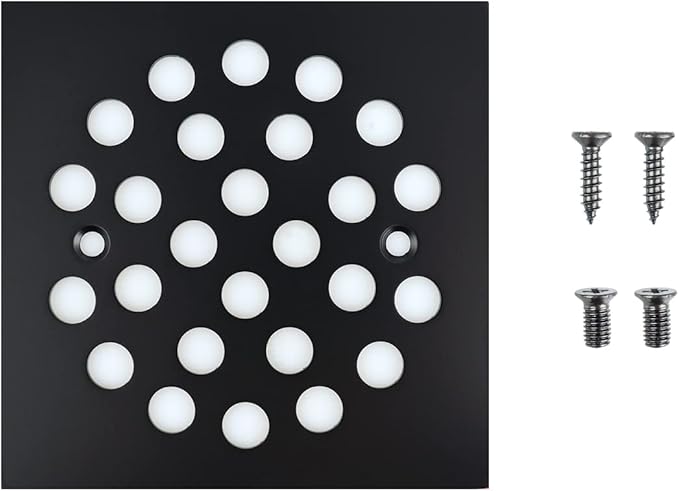 4-1/4 Inch Screw-in Square Floor Drain Cover Replacement Shower Grates with Screws (Black)