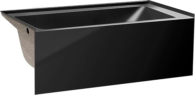 Fine Fixtures Acrylic, Fiberglass Alcove Soaking Bathtub with Integral Apron Front - Drain Included (54" x 30", Left Hand, Black)