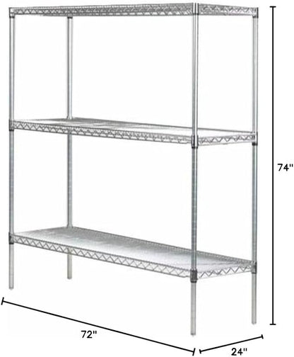 Omega 24" Deep x 72" Wide x 74" High 3 Tier Chrome Starter Shelving Unit