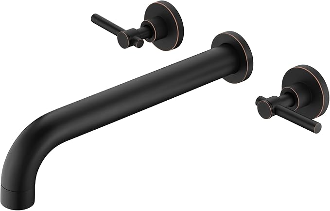 SUMERAIN Two Handle Wall Mount Tub Faucet Oil Rubbed Bronze Bathtub Faucet Set with Rough in Valve