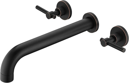 SUMERAIN Two Handle Wall Mount Tub Faucet Oil Rubbed Bronze Bathtub Faucet Set with Rough in Valve