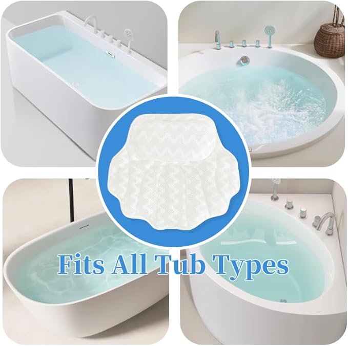 Super Thick Bath Pillow, Soft and Comfortable Bath Pillow, 4D mesh Fabric and 6 Non-Slip Suction Cups, Used for Bathtub Head and Neck Support to Relax Family spa hot tub Essentials, Ladies Bath Gift