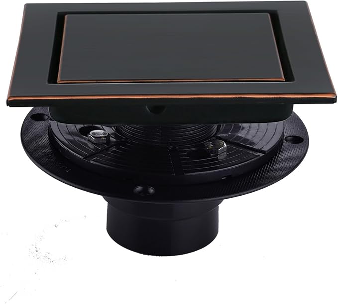 RANDOM Oil Rubbed Bronze Shower Drain Square 6 inch with Adjustable PVC Base Flange,SUS304 Stainless Steel Shower Floor Drain Kit with Tile Insert Shower Drain Cover and Hair Strainer