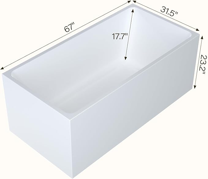 67" Acrylic Free Standing Bathtub, White Contemporary Soaking Tub with Chrome Overflow & Drain, Easy to Install Modern Bath Tub