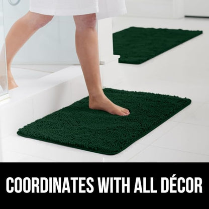 GORILLA GRIP Bath Rug Mat 30x20, Soft Absorbent Chenille, Quick Dry Microfiber Mats, Rubber Backing Washable Shower Floor Rugs, Bathmat Runner, US Designed Bathroom Decor Accessories Hunter Green