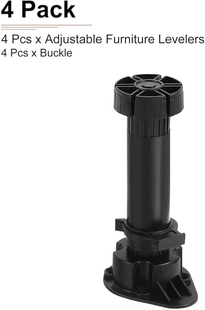 150x44mm(LxW) Adjustable Leveling Feet - 4Pack- Good for Furniture - Leveler Support Frame Replacement Legs - Black