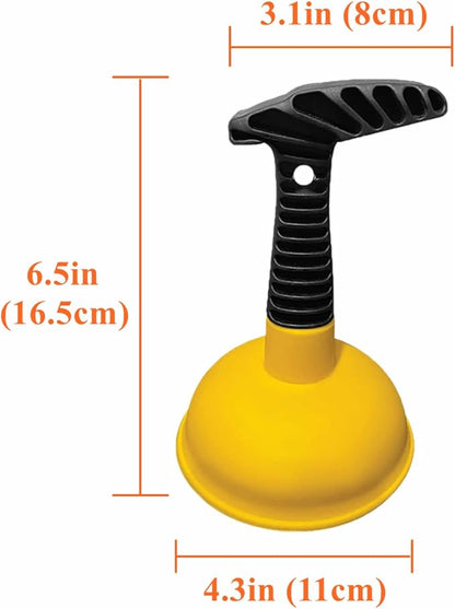 Sink Plunger, Easy to use Mini Plunger with Short Handle, Powerful Plunger Unclogging Tool for Kitchen Sink, Shower, Bathroom Drains, Bath, Yellow