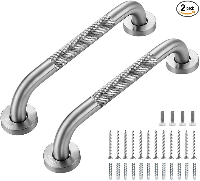 Grab Bars for Shower, 2 Pack 12-Inch Anti Slip Shower Handles for Elderly, Safety Shower Grab Bar, Stainless Steel Handicap Grab Bars for Bathroom,Toilet (Brushed Nickel, 1" Diameter)