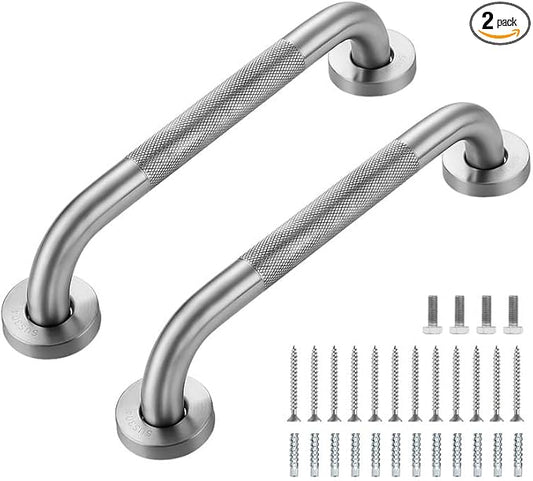 Grab Bars for Shower, 2 Pack 12-Inch Anti Slip Shower Handles for Elderly, Safety Shower Grab Bar, Stainless Steel Handicap Grab Bars for Bathroom,Toilet (Brushed Nickel, 1" Diameter)