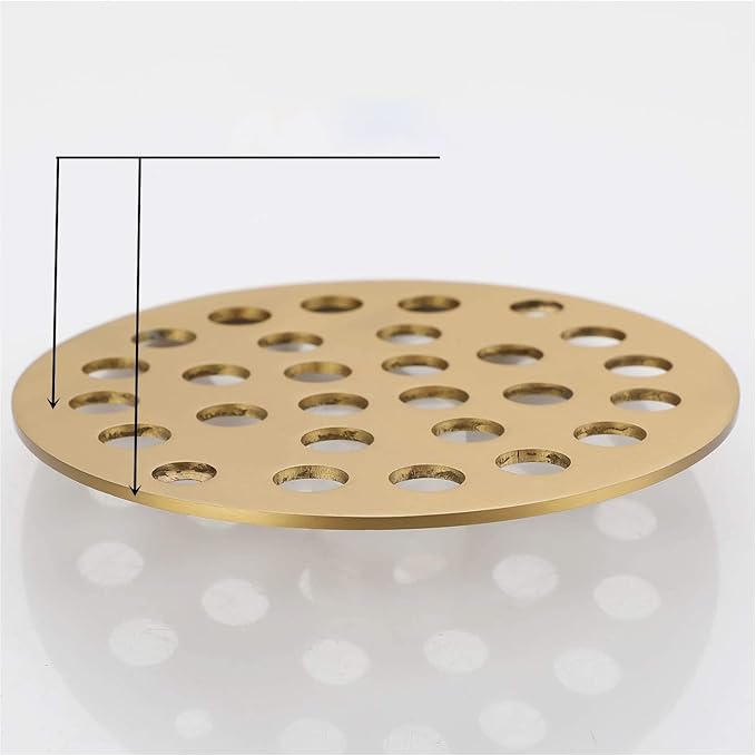 4 Inch OD Round Screw-in Brushed Gold Shower Drain Strainer - Brass Construction, Efficient Drainage & Versatile Use