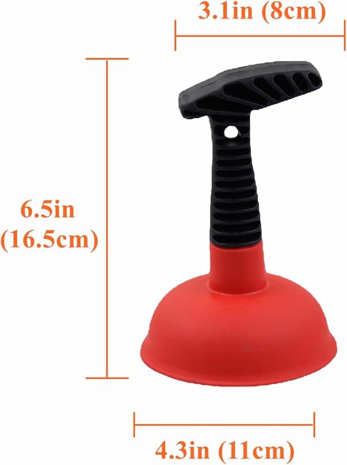Sink Plunger, Easy to use Mini Plunger with Short Handle, Powerful Plunger Unclogging Tool for Kitchen Sink, Shower, Bathroom Drains, Bath, Red