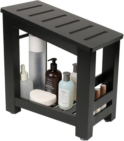 Shower Foot Rest, Small Bamboo Foot Stool with Storage Shelf, Shower Stool for Shaving Legs, No Assembly Required, Natural (Black)