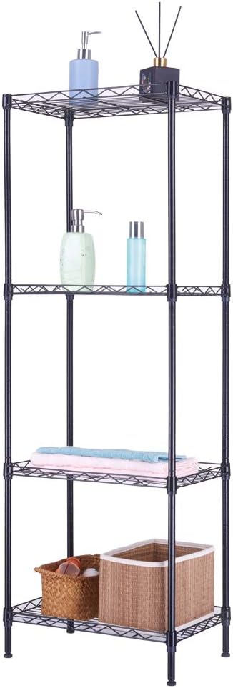 4 Tier Storage Racks Shelving, Heavy Steel Pantry Shelves, Adjustable Wire Shelving Rack, Suitable for Garage, Kitchen, Bathroom, Office, 16" W x 12" D x 50" H, Black