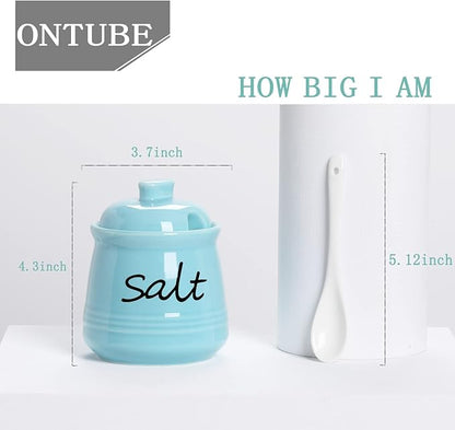 ONTUBE Ceramic Salt Bowl with Lid and Spoon 12oz (Turquoise)