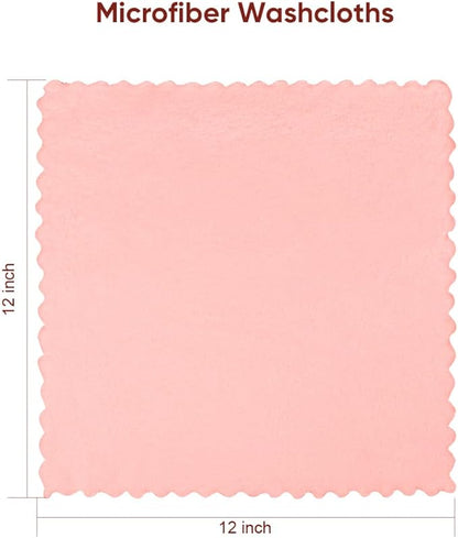 Orighty Ultra Soft Washcloths 48 Pack, Premium Microfiber Towel Sets 12 x 12 inches, Absorbent and Quick Drying Coral Velvet Washcloth, Multi-Purpose Wash Cloths for Bathroom, Hotel, and Gym (Pink)