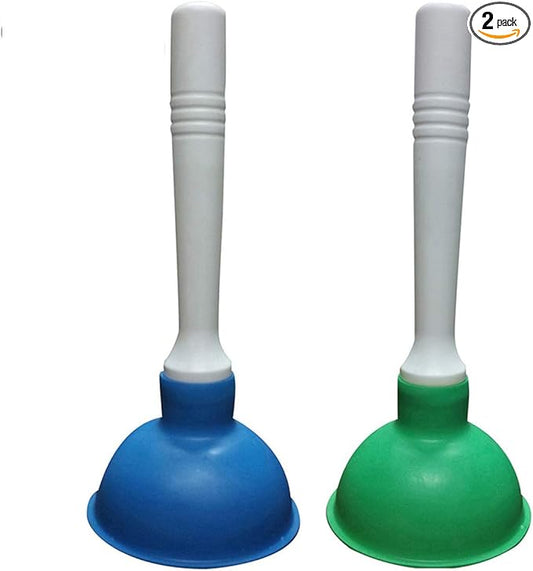 Coralpearl Drain Plunger, Small Hand Force Plumber Helper, Little 4 inch Cup Clog Remover, Tiny Rubber Unclogger in 9" Short Handle for Kitchen Sink, Bathroom Toilet, Shower Bath Tub (Blue + Green)