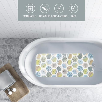 Starfish Bathtub Mat Non Slip for Kids 40x16in Extra Long Anti Slip Geometry Bath Mat for Tub Abstract Bath Shower Mat with Large Drain Holes and Suction Cups Quality Honeycomb Design Bathroom Decor