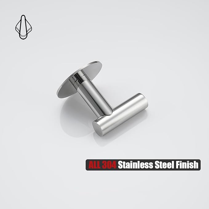 JQK Self Adhesive Towel Hook Chrome, No Drill Stick on Coat Robe Clothes Wall Hook for Bathroom Kitchen Garage 2 Pack, 304 Stainless Steel Polished Steel, ATH110-CH-P2