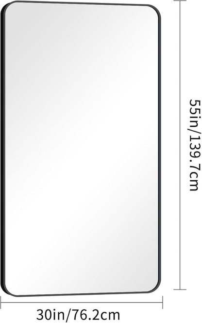 30x55 inch Bathroom Mirror,Black Rectangle Mirror,Wall Mounted Bathroom Frame Vanity Mirror with Round Corner for Bedroom Living Room, Entryway Hangs Horizontal or Vertical