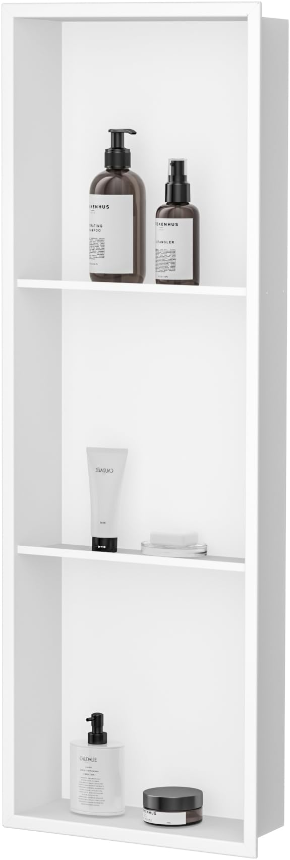 Neodrain 12X36 Inch Shower Niche, White 3-Tier Stainless Cubby NO Tile Needed Recessed Niche Shower for Bathroom Storage, Waterproof Wall Shelf