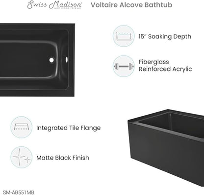 Voltaire 48" X 32" Right-Hand Drain Alcove Bathtub with Apron in Matte Black