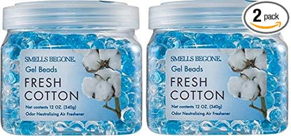 SMELLS BEGONE Odor Eliminator Gel Beads - 12 oz, Pack of 2 - Eliminates Odor in Bathrooms, Cars, Boats, RVs & Pet Areas - Air Freshener - Made with Essential Oils - Fresh Cotton Scent