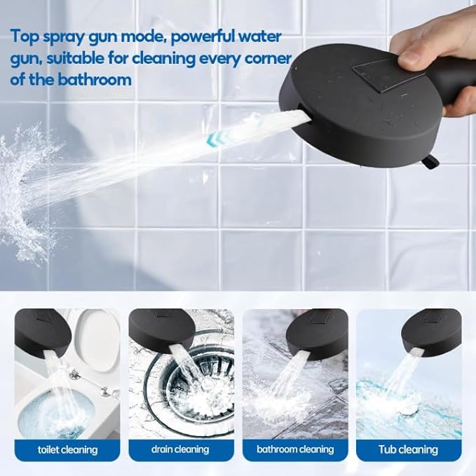 Black Shower Head with Handheld Spray Combo 2 in 1 Rainfall High Pressure with 59" Rotatable Stainless Steel Hose 9 Spray Modes Detachable