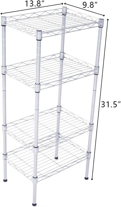 4 Tier Storage Racks Shelving, Heavy Steel Pantry Shelves, Adjustable Wire Shelving Rack, Suitable for Garage, Kitchens, Offices, 14" W x 10" D x 31" H, Silver