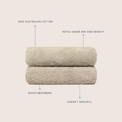 Italic Ultraplush 100% Australian Cotton Hand Towels - Set of 2 Luxury Hand Towels, Ultra Soft and Highly Absorbent 800GSM Towels for Bathroom,Shower, Hotel, and Spa (Sand)