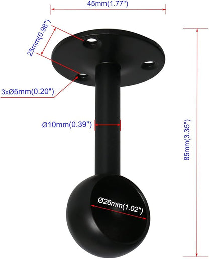 4Pcs Pipe Hole Diameter 25 mm (1"), Stainless Steel Matte Black Flange Rod Bracket Curtain Shower Curtain Rod Ceiling Mount Bracket Closet Rod End Support Receptacle