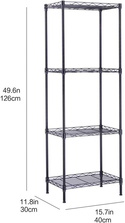 4 Tier Storage Racks Shelving, Heavy Steel Pantry Shelves, Adjustable Wire Shelving Rack, Suitable for Garage, Kitchen, Bathroom, Office, 16" W x 12" D x 50" H, Black
