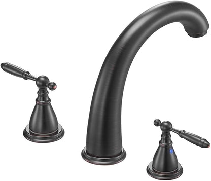 VEVOR Roman Tub Faucet, 3 Hole Waterfall Bathtub Faucet, Gooseneck Bath Tubs Faucets Set with 2 Handles, Roman Tub Faucets Deck Mount for Pet Washing, Adult Bathing, Bronze, Temperature Control