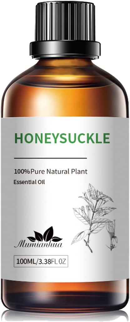 Pure Honeysuckle Essential Oil for Bedtime Serenity, Evening Relaxation & Pillow Mist, Mumianhua Natural Floral Aroma for Reed Diffuser, Hair, Skin, Calming Blends, Candles,Perfume Making 3.38 Fl Oz