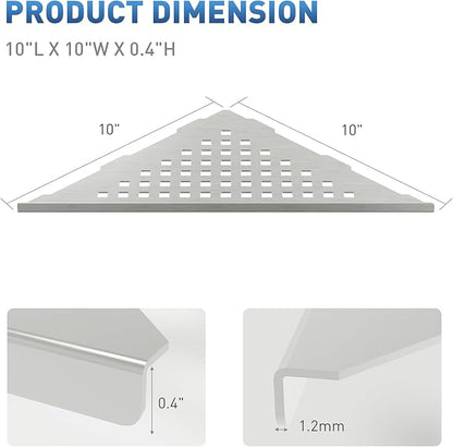 Corner Shower Shelf 10" Slot Design Bathroom Shelves for Tiled Wall, 304 Stainless Steel Recessed Organizer Corner Shelves for Inside Shower Decor, 2 Pack, Silver (Square)