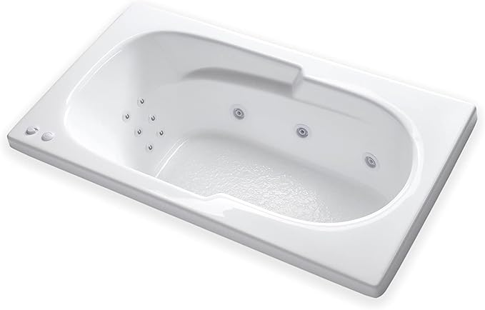 Carver Tubs - AR6032 - Modern Acrylic Fiberglass Whirlpool Tub Water Massage Bathtub, w/Heated Air 12 Jets - White Rectangle Contemporary Bath Tub - Deep Relaxing Soak - 60"L x 32"W x 18"H