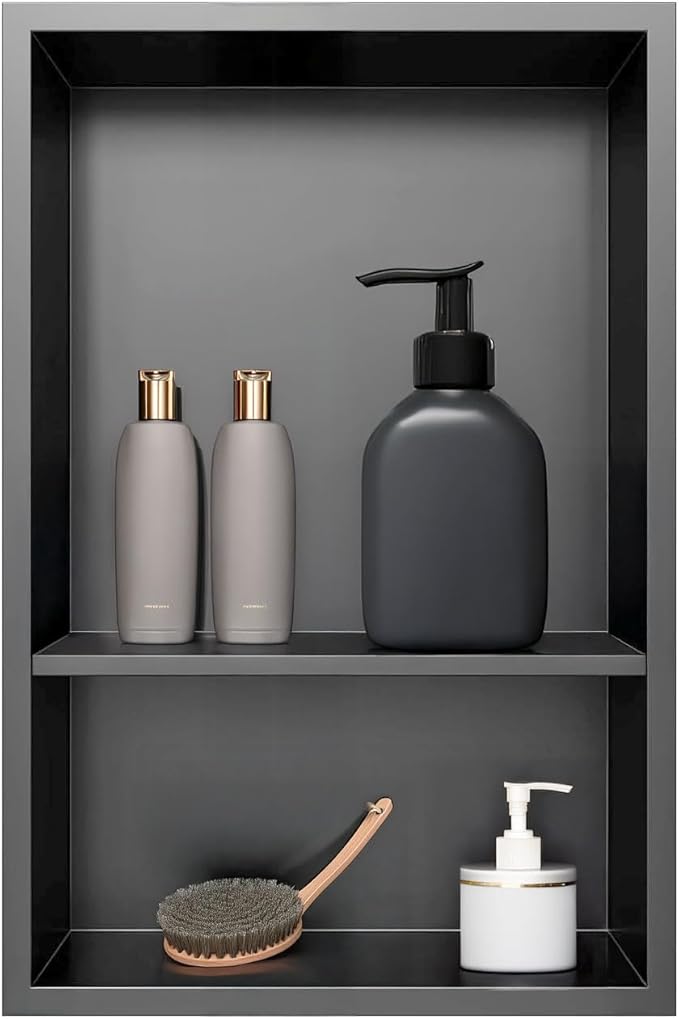 Shower Niche,12 * 18 Stainless Steel Elegant Bathroom Niche, No Tile Needed Recessed Shower Shelf Organizer for Storage,Grey