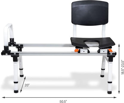 ShowerGlyde SG1 - FSA HSA Eligible - Sliding Shower Chair - Tub Transfer Bench with Grab Bar, Back Support | Premium Mobility Aid for Secure Bathroom Transfers