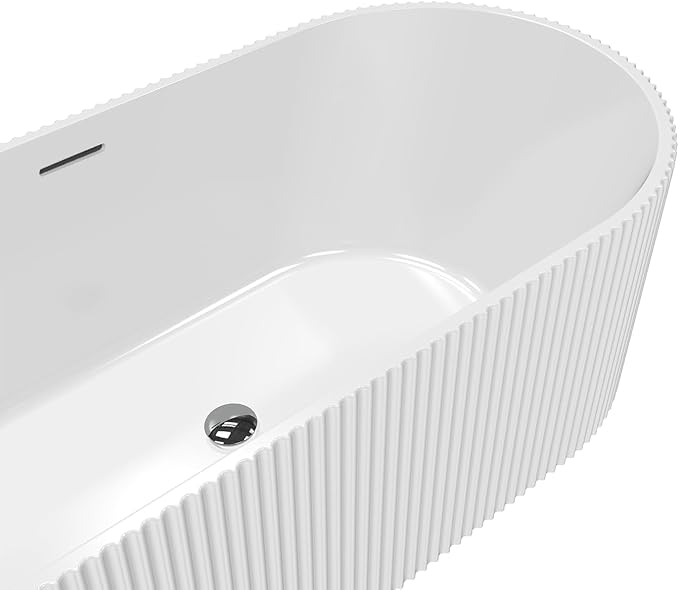 67-in Freestanding Bathtub - Acrylic Soaking Tub with Overflow Drain - CUPC Certified Thickened Design Glossy White for Bathroom