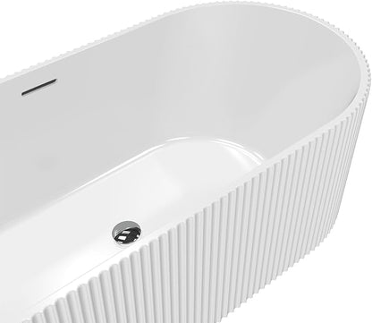 67-in Freestanding Bathtub - Acrylic Soaking Tub with Overflow Drain - CUPC Certified Thickened Design Glossy White for Bathroom