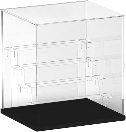 Choowin 5 Tier Clear Acrylic Display Case for Collectibles, Mini Figures, Pop Mart, Labubu, Sonny Angel, Smiski - Assemble Dustproof Acrylic Display Box with Door, Stand (Black Base, Clear Step)