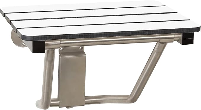 32" x 15" Phenolic White 3” Slats Folding Wall Mount Shower Seat Bench, ADA Compliant