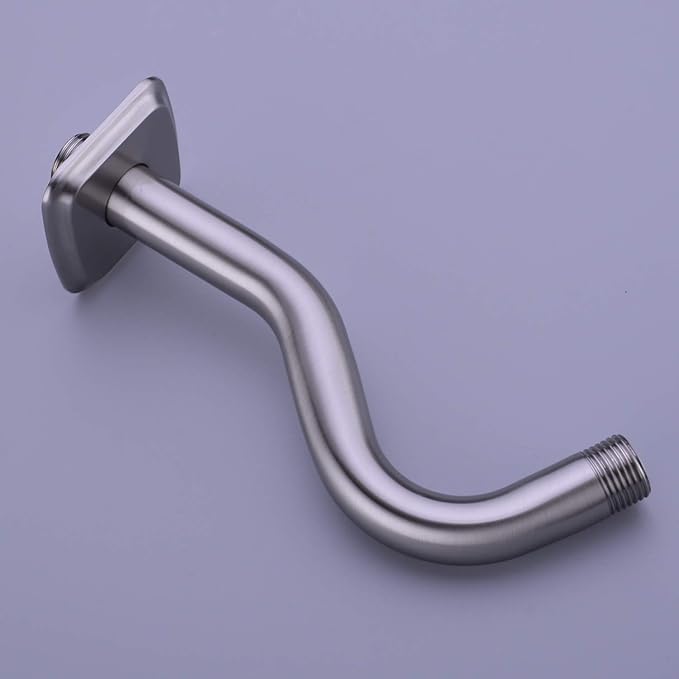 TRUSTMI Angled Shower Arm with Flange, 8-Inches Curved Stainless Steel Extension for Shower Head, 1/2-Inch NPT, Brushed Nickel