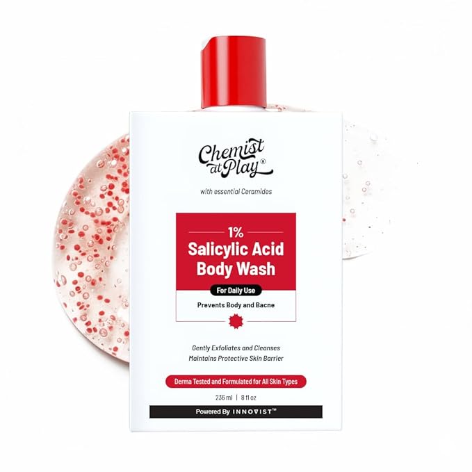 Chemist at Play 1% Salicylic Acid Body Wash | Paraben & SLS Free | Gentle Exfoliating Shower Gel | Prevents Body Acne, Bumpy Skin & Deep Cleanses Skin | For Men & Women | 7.9 Fl oz