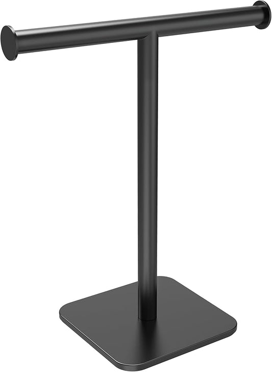 RUACQ T-Shape Hand Towel Holder Stand, Weighted Base Towel Rack, Countertop Towel Holder for Bathroom, 304 Stainless Steel, Heavy Duty (Matte Black)