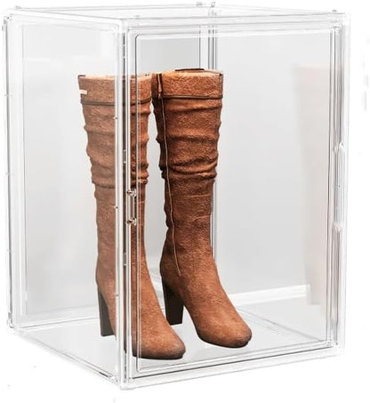 2X-Large 15.7"X11.8"X9.8" Acrylic Display Case, Clear Organizer Box Plastic Holder with Magnetic Door for Handbags, Purses, Boots, Figures, Book
