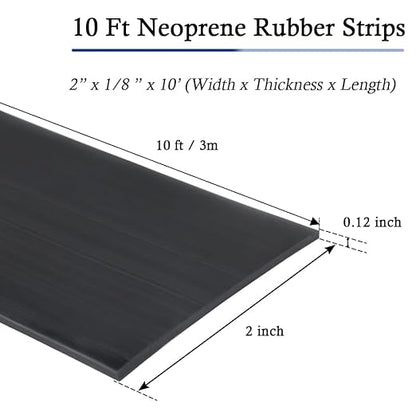 Neoprene Rubber Strips Self Adhesive Solid Rubber Sheets, Rolls & Strips for DIY Gaskets Crafts Pads Seals Warehouse Flooring Neoprene Sheet with Adhesive Backing (2" Wide x 1/8" Thick x 10' Long)