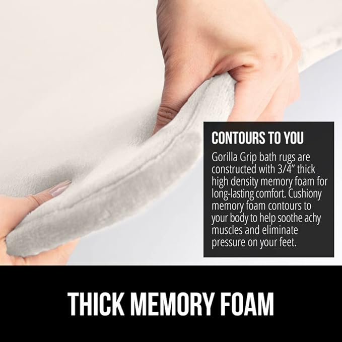 GORILLA GRIP Memory Foam Bath Mat, Soft Absorbent Velvet Bathroom Mats, Durable Dots on Underside, Machine Washable Bathmat, Carpet Rug Room Decor for Shower Tub Floor RV, 42x24 Rugs, Cream